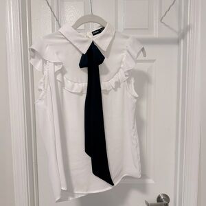 White Blouse with Black Tie Accent